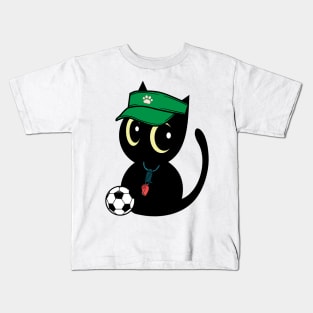 Cute Black Cat Playing Soccer Kids T-Shirt